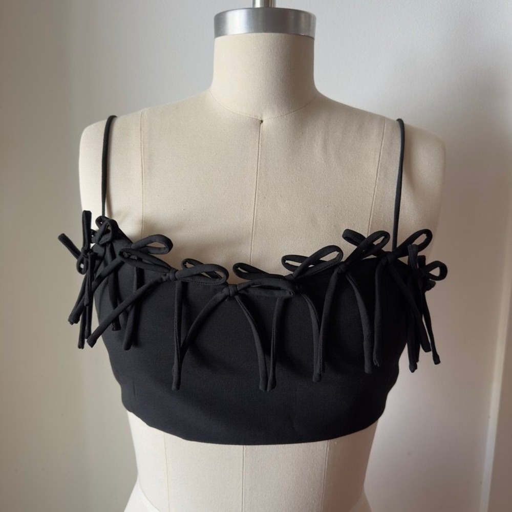 GANNI Black Bow Bralette Crop Top Cami Corset Style F8675 Size 36/US 4/Small NWT